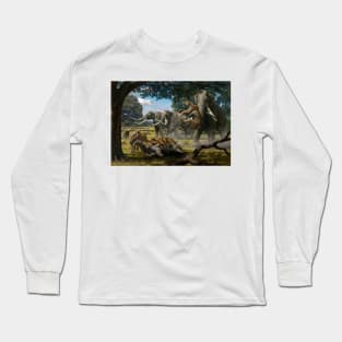 Mammoths and sabre-tooth cats, artwork (C010/3946) Long Sleeve T-Shirt